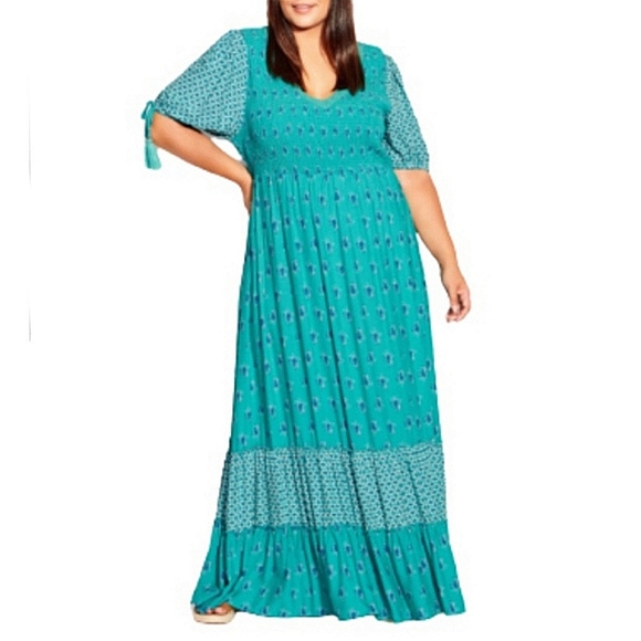 BOHO ☆ GYPSY ☆ TEAL ☆  TASSLE TRIM ☆ MAXI DRESS ☆ 3x [22/24] ☆ NWT - Picture 2 of 12